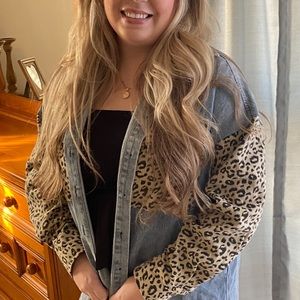 Boutique animal print denim jacket